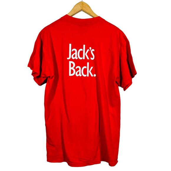 Vintage 90s Jack's Back Graphic Tee Jack in the Box Red Short Sleeve Shirt - L - Picture 2 of 4